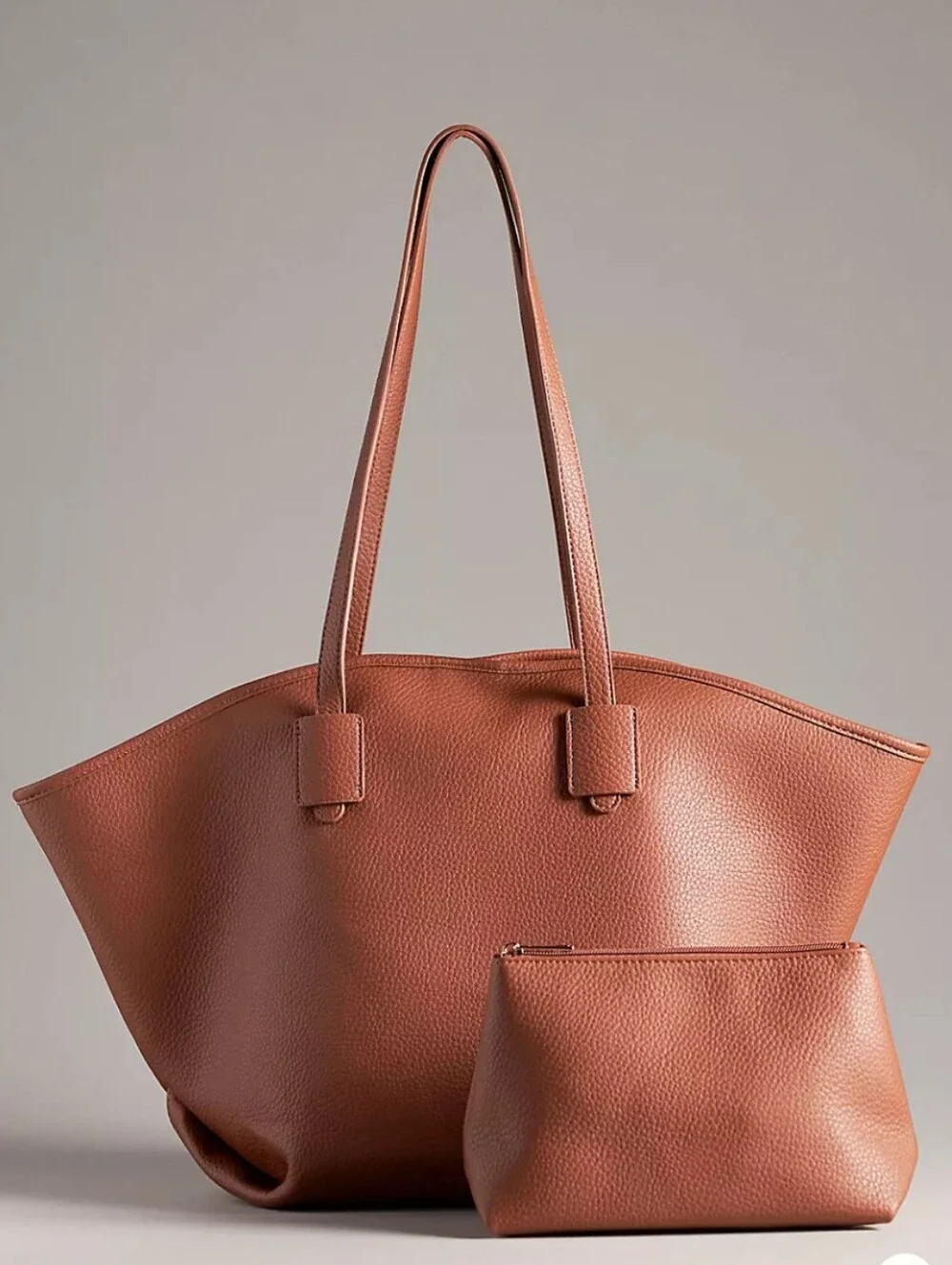 ANTHROPOLOGY Angular Pebbled Tote Classic Brown Leather Tote Shoulder Bag